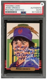 Jesse Orosco Signed 1985 Donruss Diamond Kings Card #22 (PSA) Multiple Inscr. - Picture 1 of 2