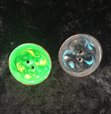 Extra Large Coconut Shell Metallic Enameled Swirl Button, Grey, Green 51mm - Image 1 of 2