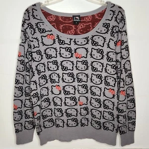 Hello Kitty Torrid Size 3X Gray Knit Sweater AOP Head Bow All Over Sanrio - Picture 1 of 5