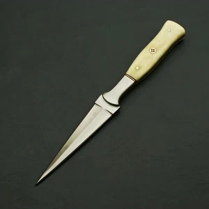 CUSTOM HAND MADE D2 STEEL BLADE CUSTOM CAMEL BONE DAGGER HUNTING SKINNING KNIFE - Picture 1 of 6