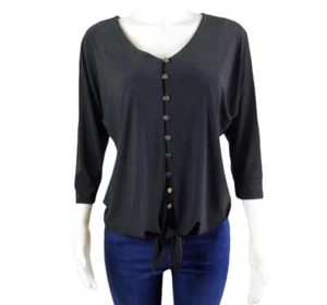 NY Collection Women’s Large V-Neck Button-Up Tie Front 3/4 Sleeve Dolman Top - Picture 1 of 7