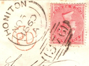 GB DEVON QV Cover 4d *Honiton* SIDEWAYS DUPLEX 1860 Paris DESTINATION MAIL 528d - Bild 1 von 9