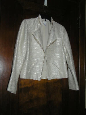 CHAQUETA CHICO'S MARFIL TEJIDA FRENTE ABIERTO DETALLE CADENA REAL CON BRILLO TALLA 0 0421 Foto 1 de 3