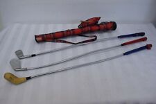 Vintage Made IN Japan Children's Kids Golf Clubs With Plaid Case Wood Head