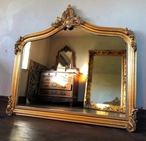 Statement French Arch Fireplace Gilt Ornate Swept Large Antique Gold Wall Mirror - Picture 1 of 6