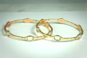 2PCS- SATIN GOLD BANGLE BRACELETS WITH OVAL CRYSTAL STATIONS, LAST ONE!! - Picture 1 of 3