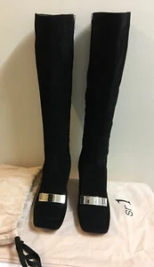 Extra $60. Off Code*WTRAC* "Sergio Rossi" Sliver Logo Plaque Boots/39❤️Brand New - Picture 1 of 12