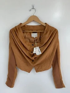 Vero Moda Women's Jacket Solid Brown Faux Suede Button Cowl Neck Long Sleeve NWT - Picture 1 of 7