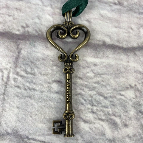 Large Metal Brass Skeleton Key 3 1/2" PATIENCE Ornate Unique Family Values Cover