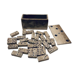 Hand Carved Marble Dominos Set with Marble Box - Picture 1 of 15