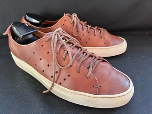 ZAPATOS DE TENIS DE ENTRENAMIENTO DE CUERO MARRÓN WHISKY BUTTERO TANINO COSIDOS A MANO 43EU - Imagen 1 de 11