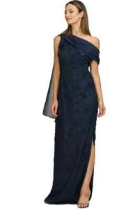 JS COLLECTION Vestido Elodie Floral Un Hombro Mezcla Algodón AZUL MARINO TALLA 14 NUEVO SIN ETIQUETAS - Imagen 1 de 3