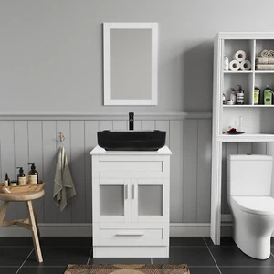 24 Bathroom Vanity with Sink Mirror Faucet Pop Up Drain Combo Countertop Basin - Picture 1 of 9