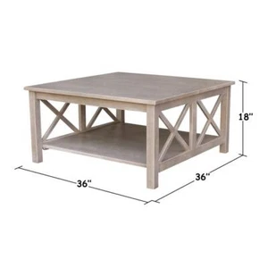International Concepts Coffee Table 18" H X 36" L Weathered Gray Square Wood Top - Picture 1 of 7