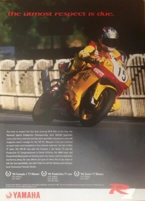 YAMAHA YZF-R1 ORIGINAL 1999 COLOUR ADVERTISEMENT 29cm x 21cm - Image 1 of 4