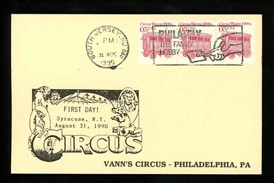 US FDC #2452 Vann's Circus / LGS Card 1990 South Jersey NJ Wagon 1st Unofficial - Image 1 of 2