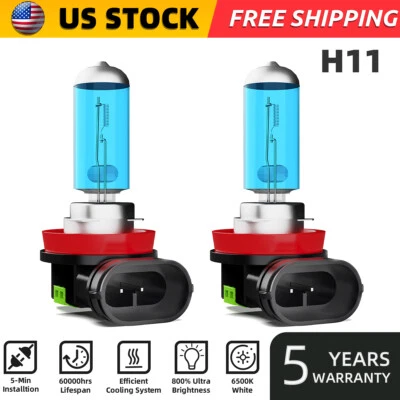 H11 Halogen Headlight Super Bright Bulbs Kit White 6000K High/Low Beam 2PCS - Image 1 of 4