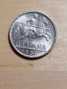 Spain 10 centimos coin, 1953. KM# 766, aluminum. Iberian rider with spear. - Picture 1 of 4