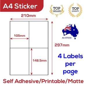 100 x A4 Labels Sticker Paper Mailing Address Office Laser Inkjet 105x148.5mm - Picture 1 of 1