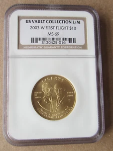 2003-W First Flight Commemorative Gold $10 NGC MS69 US VAULT COLLECTION L/M - Picture 1 of 4