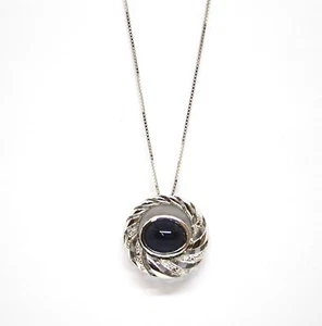 Choker Necklace White Gold 18k With Sapphire Blue Cabochon and Diamonds - Picture 1 of 2