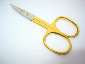 Alto Qualità Professionali Acciaio Inox Punta Curvata Forbici per Unghie con Oro - Picture 1 of 4