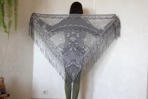 Lace piano shawl, Vintage sparkling triangle scarf, Boho evening shoulder wrap - Picture 1 of 9