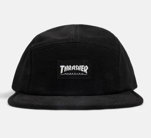 Thrasher Magazine 5 Panel Camper Black Logo Skateboard Hat Cap Mens New - Picture 1 of 2