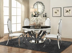 Modern Round Table  Dining Room 5 Piece Set Chrome Coaster Anchorage 107891-S5 - Picture 1 of 5