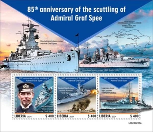 Scuttling Admiral Graf Spee Ship WWII MNH Stamps 2024 Liberia M/S - Picture 1 of 1