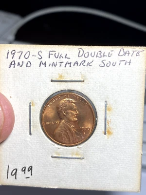 1970 S United States 1 Cent Full Double Date / Mintmark South Error Coin - Image 1 of 2