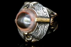 Rare Seljuk Style Silver Ring Eye Agate Stone Tribal Ethnic Antique Jewelry - Picture 1 of 5