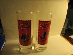 (2) Cuervo Gold -Wolf Dog & Boat logo's- set of 2 -4" shooter Shot Glasses - new - Picture 1 of 5