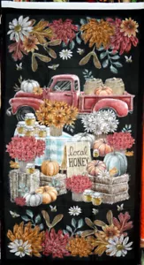 24X45 ZOLL PANEL - VERBLASSTER KLEINER ROTER LKW AUF DEM MARKT - 100 % BAUMWOLLSTOFF - Bild 1 von 3