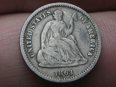 1863 S Seated Liberty Half Dime- San Francisco, Fine Details - Image 1 of 3