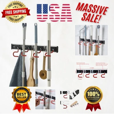 Elegante soporte para fregona y escoba montado en la pared - acero inoxidable y diseño antideslizante Foto 1 de 4