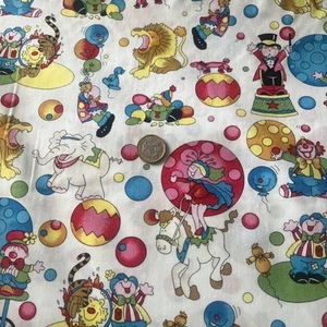Vintage Circus Clowns Lions Balloons 100% Cotton fabric By The Metre - Picture 1 of 5