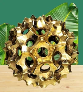 Stunning Modern Decorative Spiked Orb Art Sculpture Metallic Gold-Color 6" VG-EX - Picture 1 of 11