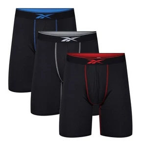 Reebok Graeme Mens Performance 3 Pack Long Sports Trunks - Black Multi - Picture 1 of 6