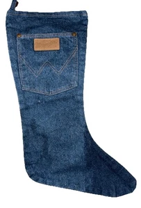 Calza natalizia jeans blu denim Wrangler tasca frontale western cowboy 18" - Foto 1 di 8