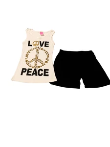 Y2K Vintage Love Peace T-Shirt Shorts Set By Sweet Dreemz Girls Size S - Picture 1 of 6