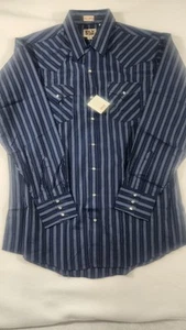 Ely Cattleman Blue Black Pearl Snap Western Shirt 17 1/2 x 37 Long Sleeve New - Picture 1 of 7