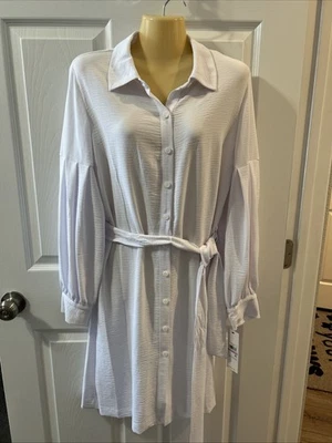 NWT Calvin Klein Belted Shirtdress Womens 6 White Long Sleeve Button Up MSRP 129 - Image 1 of 4