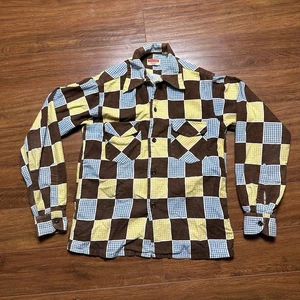 Vintage Tom Sawyer Herringbone Button Shirt Age 16 Kids Youth Pocket Tee 50s - Picture 1 of 13