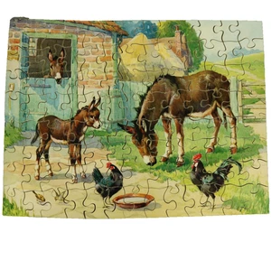 Victory Plywood Jigsaw Puzzle 104 Pc COMPLETE Barnyard Donkeys Chickens Ages 5-7 - Picture 1 of 17