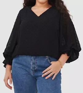 Vince Camuto Womens' Black Clip Dot V-Neck Long Sleeve Blouse Top Plus Size 1X - Picture 1 of 2