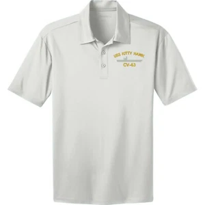 Weißes Dri FIT Mesh Poloshirt USS KITTY HAWK CV-63 bestickt/Name hinzufügen - Bild 1 von 3