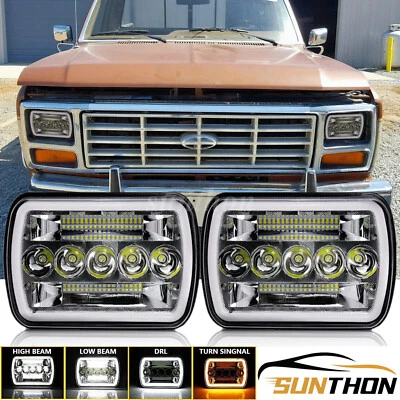 Par de faros LED de haz alto/bajo DRL para camioneta Ford F150 F-150 1976-1986 7x6 5x7" Foto 1 de 4