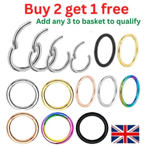 SURGICAL STEEL NOSE RING CLICKER SEPTUM HINGE BELLY FACE HOOP EAR LIP PIERCING - Picture 1 of 10