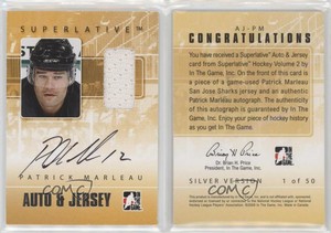 2009-10 ITG Superlative Volume 2 & Jersey Silver /50 Patrick Marleau #AJ-PM Auto